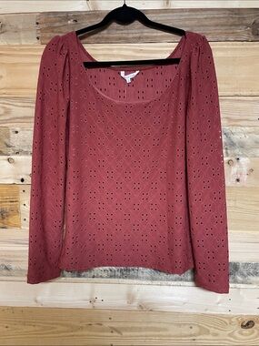 Culture Code size large long sleeve eyelet rust colored soft and stretchy blouse